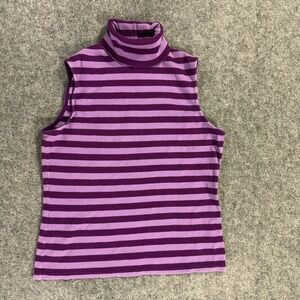 Y2K St Johns Bay Baby Tank Womens Large Purple Stripe Ribbed Turtleneck 90s Crop
